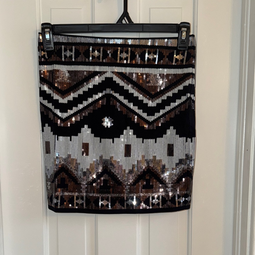Express Sequin Mini Skirt - Black, Silver, Brown